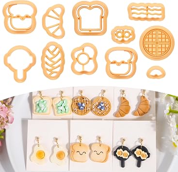 Puocaon Bread Polymer Clay Cutters - 11 Pcs Bakery Cutters for Polymer Clay Jewelry, Dessert Breakfast Theme Cutter Earring Making Kit for Earring Making