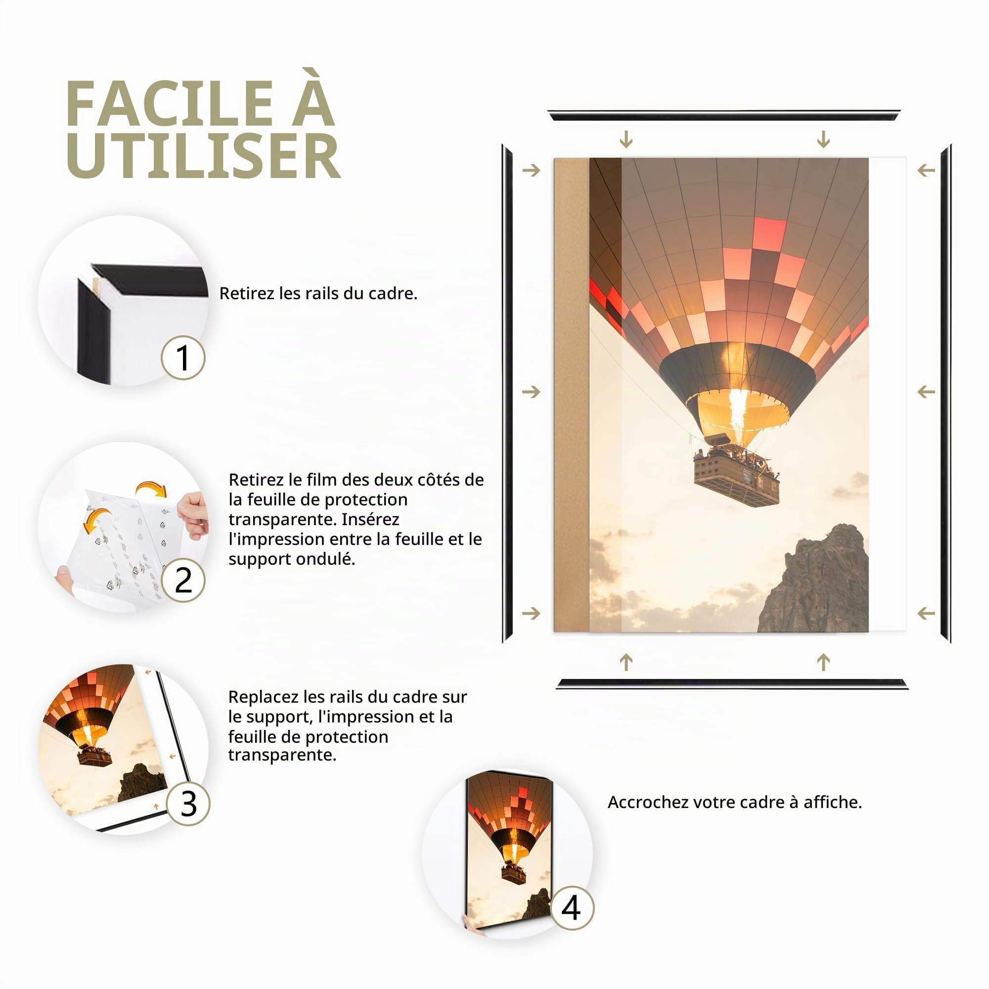 Lot de 3 cadres photo 50 x 70 cm, 50 x 70 cm, noirs, bandes coulissantes, montage mural horizontal ou vertical