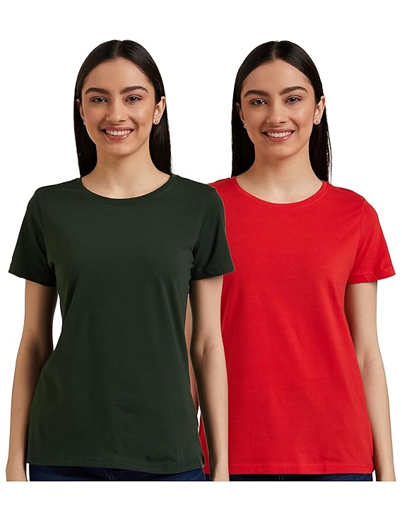 Symbol Women's Solid Cotton Stretch Half Sleeve Round Neck Regular Fit T-Shirt (Available in Plus Sizes)
