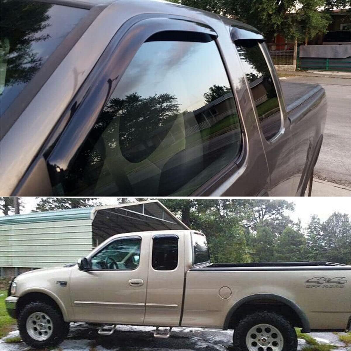 Original 4pcs Side Window Deflectors, Outside Mount Tape-On Rain Guards, Window Visors Compatible with Ford F-150 97-03 Super/Extended Cab 97-99 F250 Light Duty Super/Extended Cab 94808