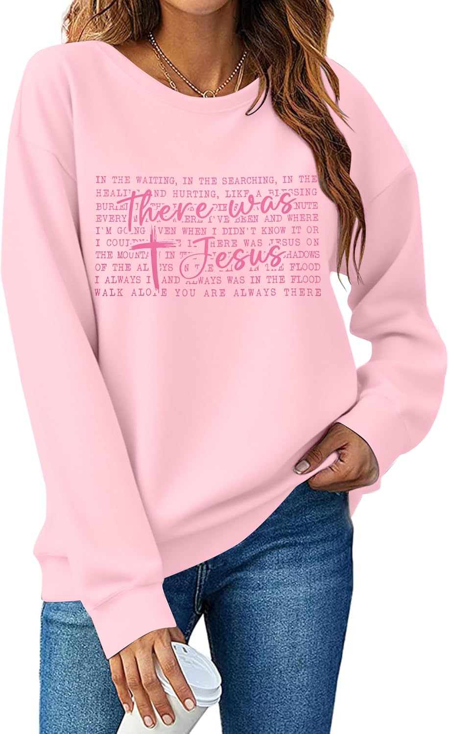 MNLYBABY Christian Sweatshirt Women Jesus Sweater Christian Faith Shirt There Was Jesus Religious Long Sleeve Pullover Tops