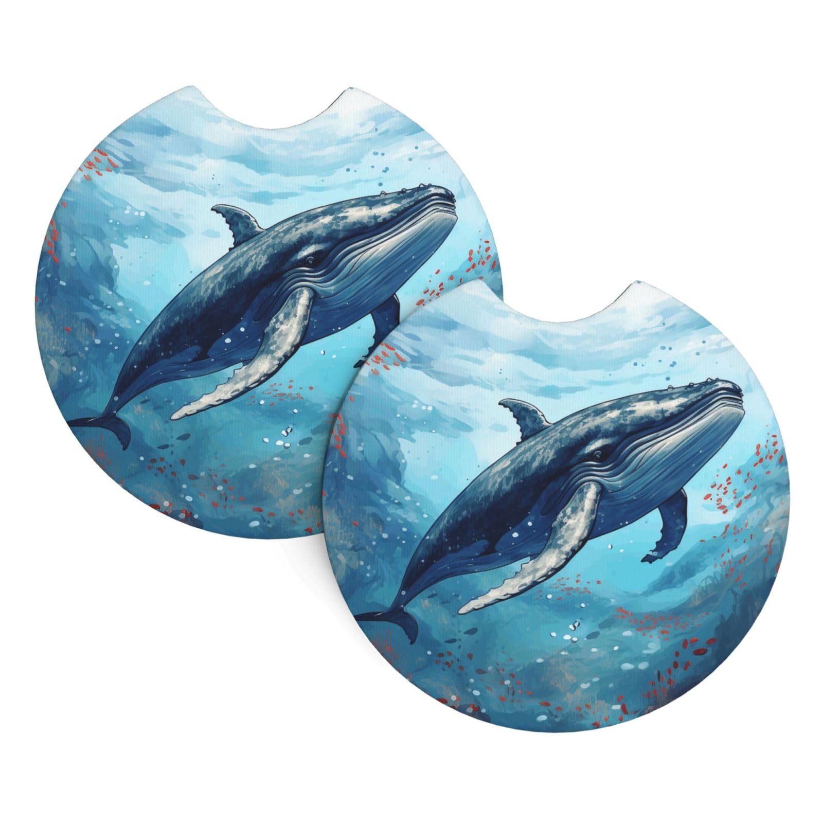 2 Pack Car Coaster for Cup Holders Ocean Whale Car Cup Coaster 2.7" Neoprene Non-Slip Automotive Cup Mat Universal Auto Car Interior Accessories for Women Men Cup Pad