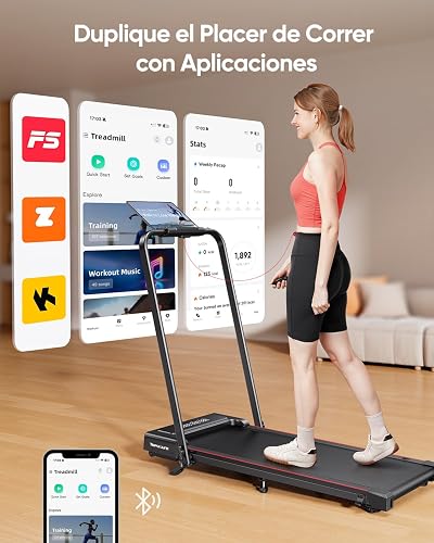 Tapis de Course, Inclinaison de 9%, 12km/h,électrique Pliable 4en1,Compact et Portable,2.5 HP, Peut être placé sous Le canapé,télécommande,APP,Double écran LED, adapté au Bureau à Domicile - 6