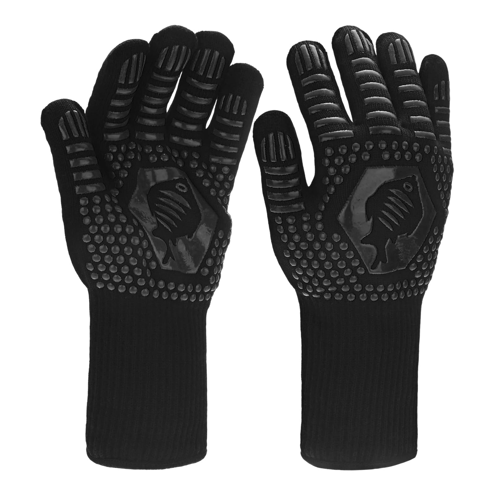 M METERXITY 1-Pair BBQ Gloves, 1472°F Heat Resistant Non-Slip Grilling Oven Gloves for Barbecue/Baking/Cooking [Fishbone Pattern, Black]