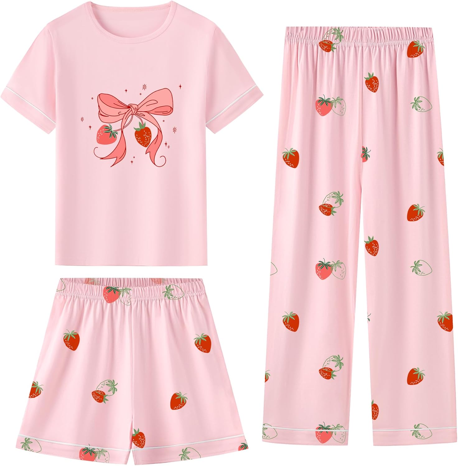 Umeyda Girls Pajamas Set, Cotton Pjs Cartoon Pattern 3PCS Sleepwear Lounge for Kids Size 5-14