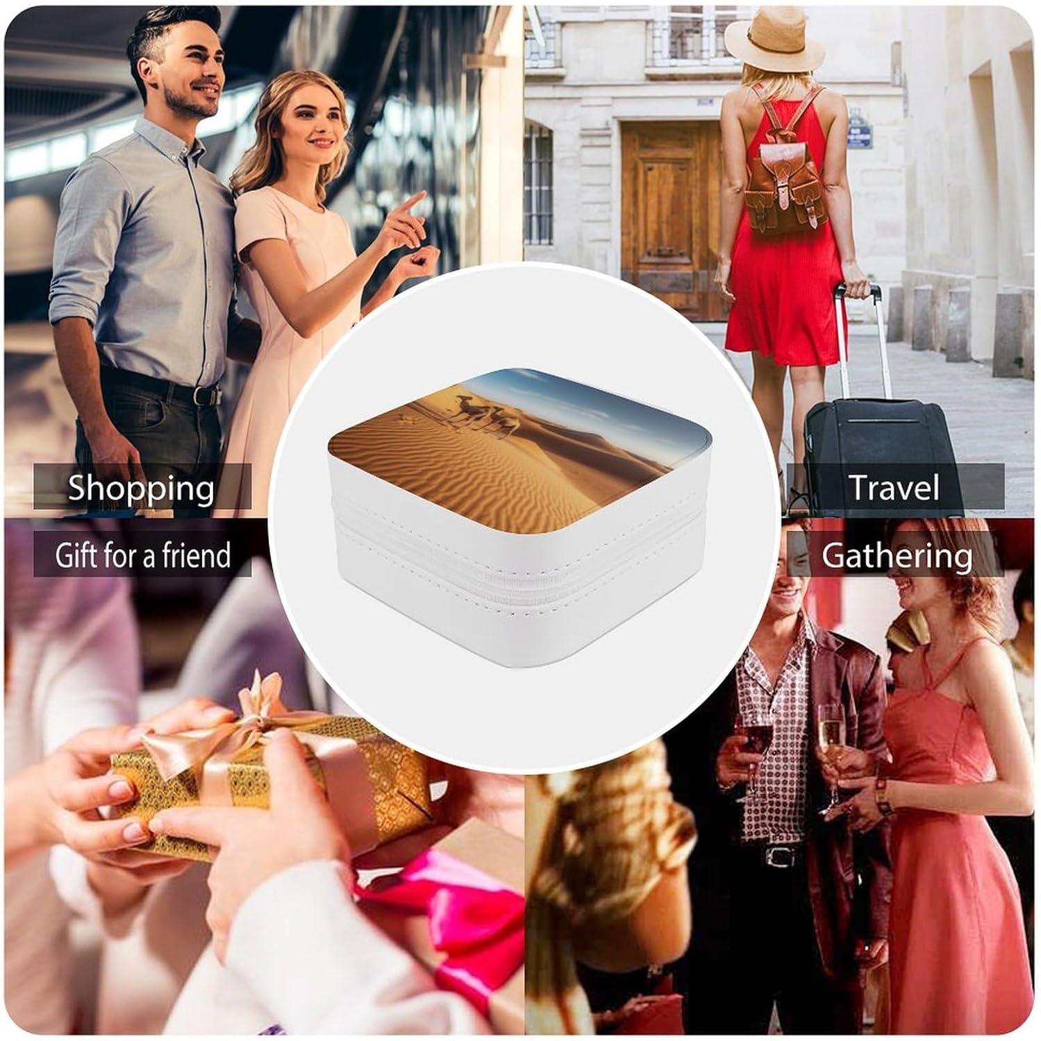 PU Leather Storage Box,Sand Dunes In The Sahara Desert Printed Portable Jewelry Box Mini Travel Storage Box Women's Jewelry Storage Rack for Necklace Earrings Bracelets Rings image 5
