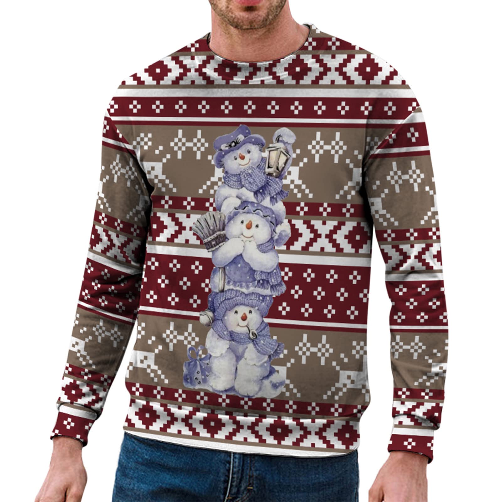 Mens Christmas Long Sleeve Pullover with Snow Snowman Christmas Tree Red Waistcoat Bowtie Set Party Halloween Sweater Top Winter Christmas An Deer Neck Warm Top Cardigan Sweater Sale
