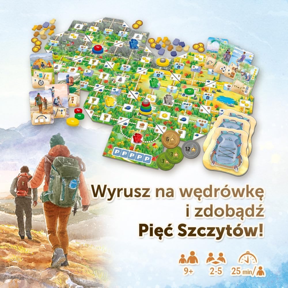 Trefl - Cinque Peaks - Gioco da tavolo per famiglie sull'escursionismo in montagna, carte d'azione, tavolo costruito durante il gioco, bellissime illustrazioni, per adulti e bambini dai 9 anni in su