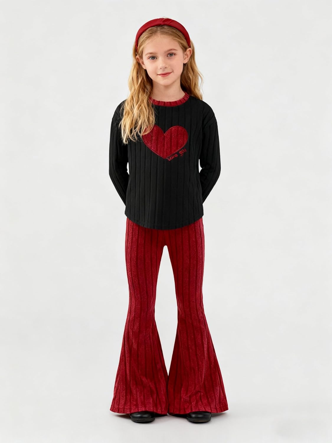 Tween Girls Clothes Ribbed Knit Color Block Long Sleeve Shirt and Flare Pants Fall Outfits Size 6-12 - Image 4