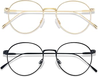 ANDWOOD Blue Light Blocking Glasses Women Men Small Face Computer Clear Bluelight Blocker Super Lightweight Metal Frame Round