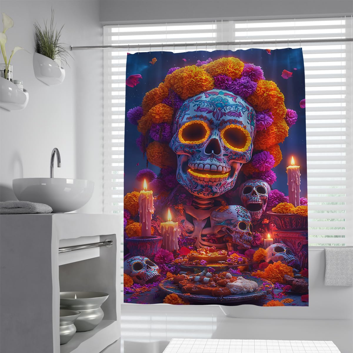 Tende Doccia Teschio Zucchero Messicano Day of The Dead 200x200cm