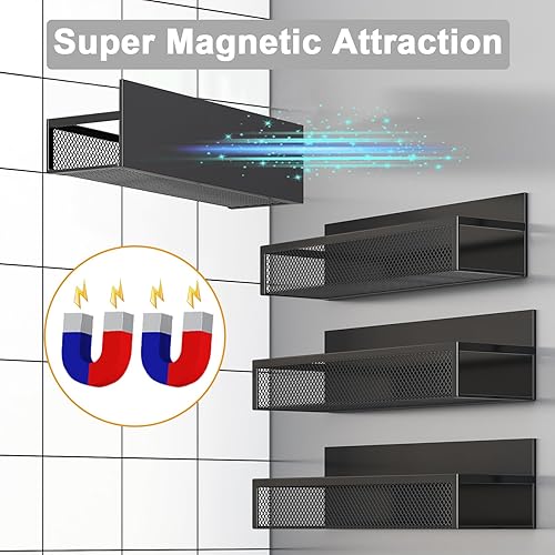 Miniatura 4 de Estante magnético para especias para refrigerador, paquete de 4 estantes magnéticos, organizador magnético para refrigerador con 8 ganchos móviles,