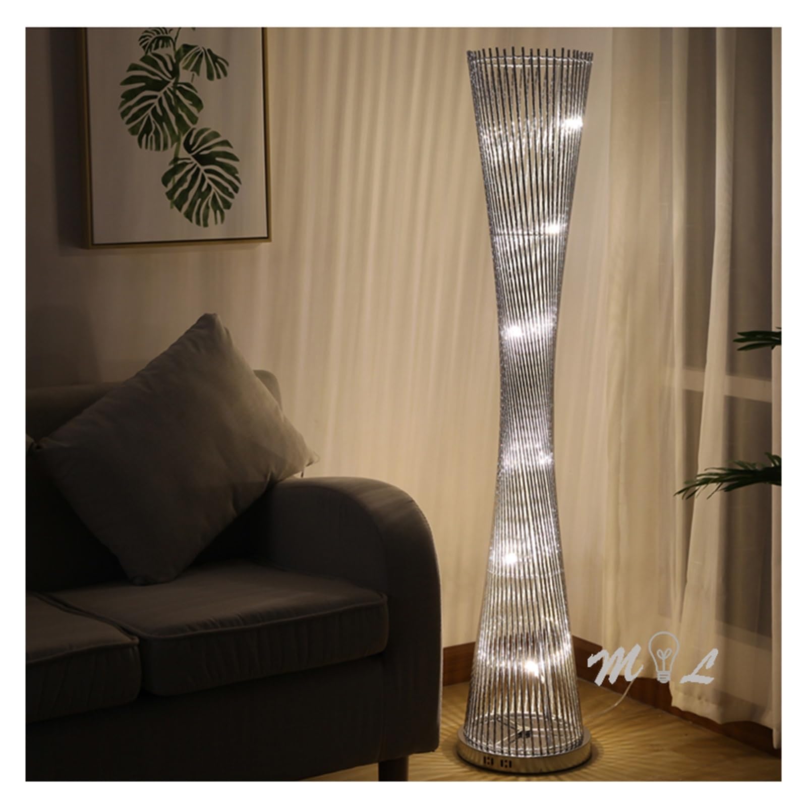 Lampa Stojąca Led Aluminiowa Wieża Podłogowa Do Oświetlenie Salonu Stojak Foyer Home Dekoracyjne Podłogowe AC90-26V Lampy Nowoczesna Do KażDego Pomieszczenia(3-color light,Black)