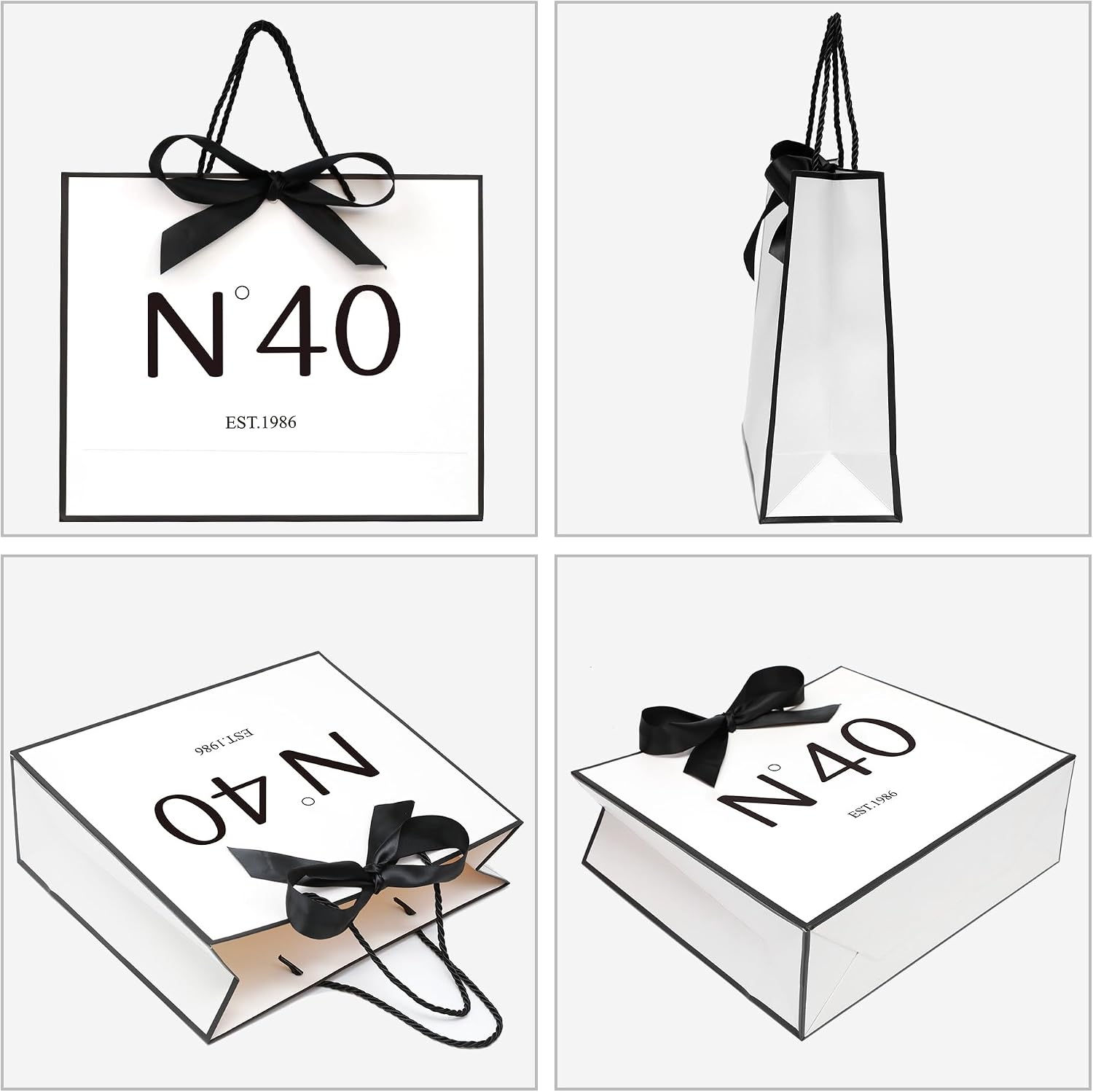 KeerxunBag 40th Birthday Gift Bag Set for Men and Women, including a white bag, handle, card, envelope, sticker, bow ribbon and thin jelly paper (EST. 1986 Theme) image 5