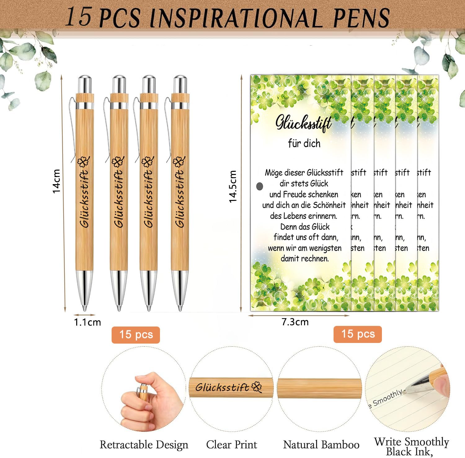 boocooberg 15 Sets Leaving Gift Colleagues, Graduation Gift Student, Small Gifts for Colleagues Wooden Pen, Lucky Pen - Image 2
