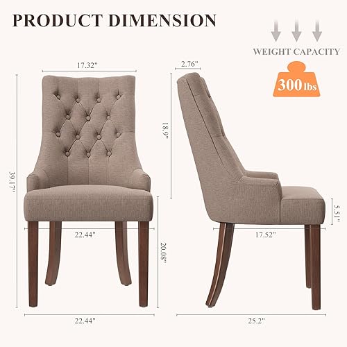 Miniatura 52 de COLAMY Juego de 2 sillas de comedor con botón copetudo, sillas de comedor tapizadas con patas de madera, sillas de cocina con respaldo alado para