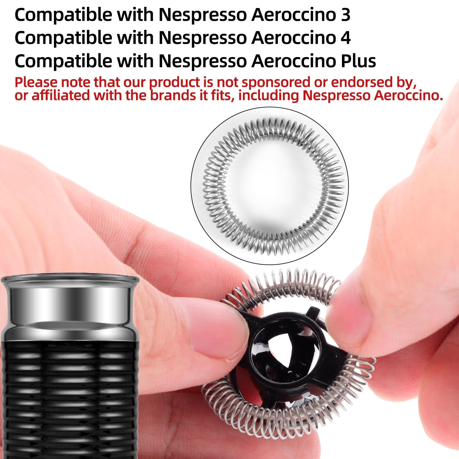 3 Piezas Repuesto Espumador de Leche para Nespresso Aeroccino 3/4/Plus, Incluye Resorte Batidor Agitador de Acero Inoxidable y Tapa Sellado Accesorios para Cafeteras
