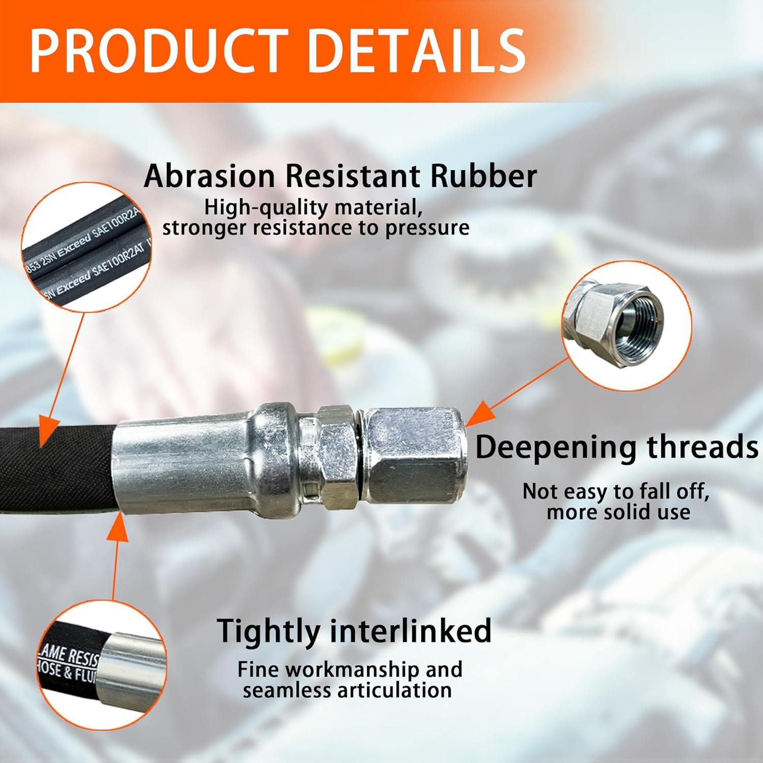 Haichy 26711-08-08-RW Hydraulic Hose Swivel Assembly 1/2” Hydraulic Hose with Female JIC X45° Female JIC, 60IN, 3988 psi