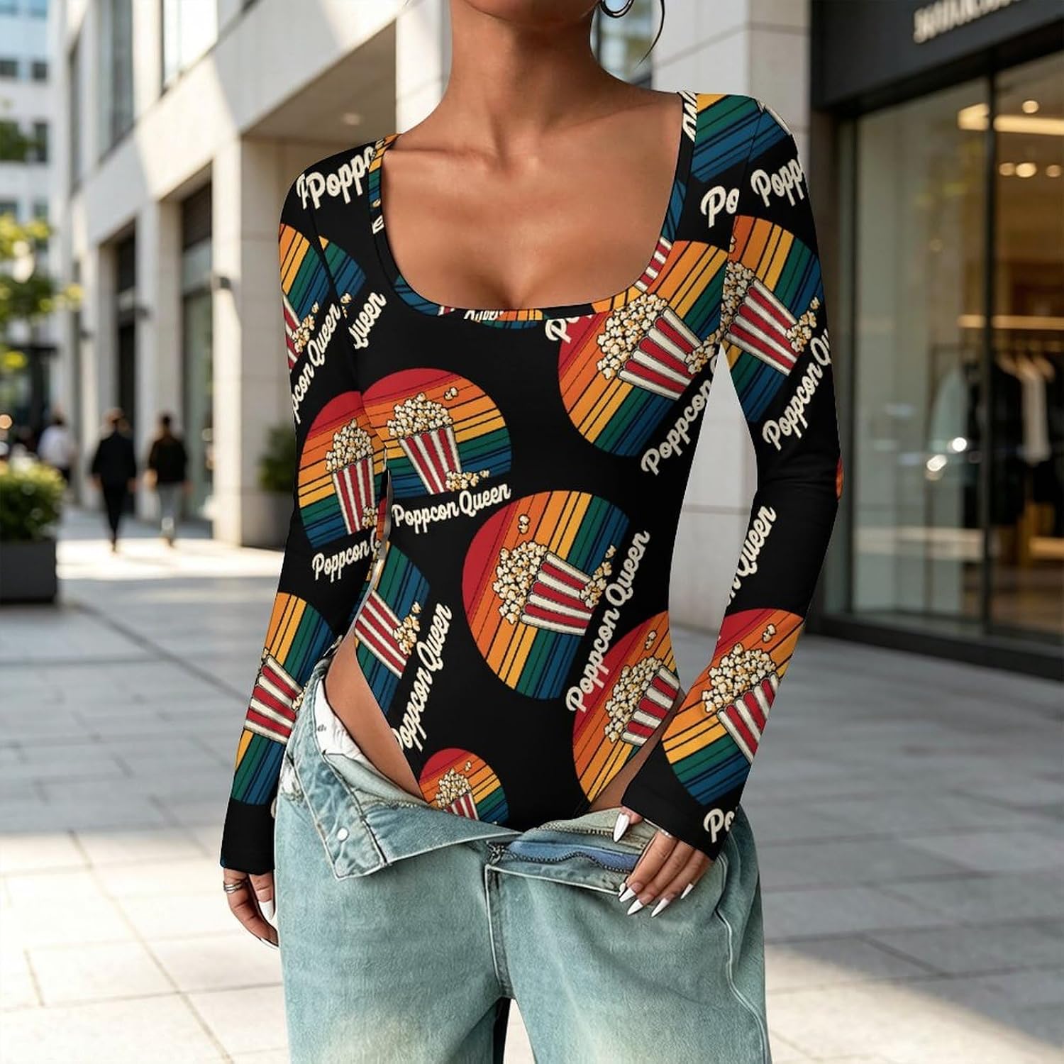 Popcorn Queen Women's Bodysuits Long Sleeve Top 5XL