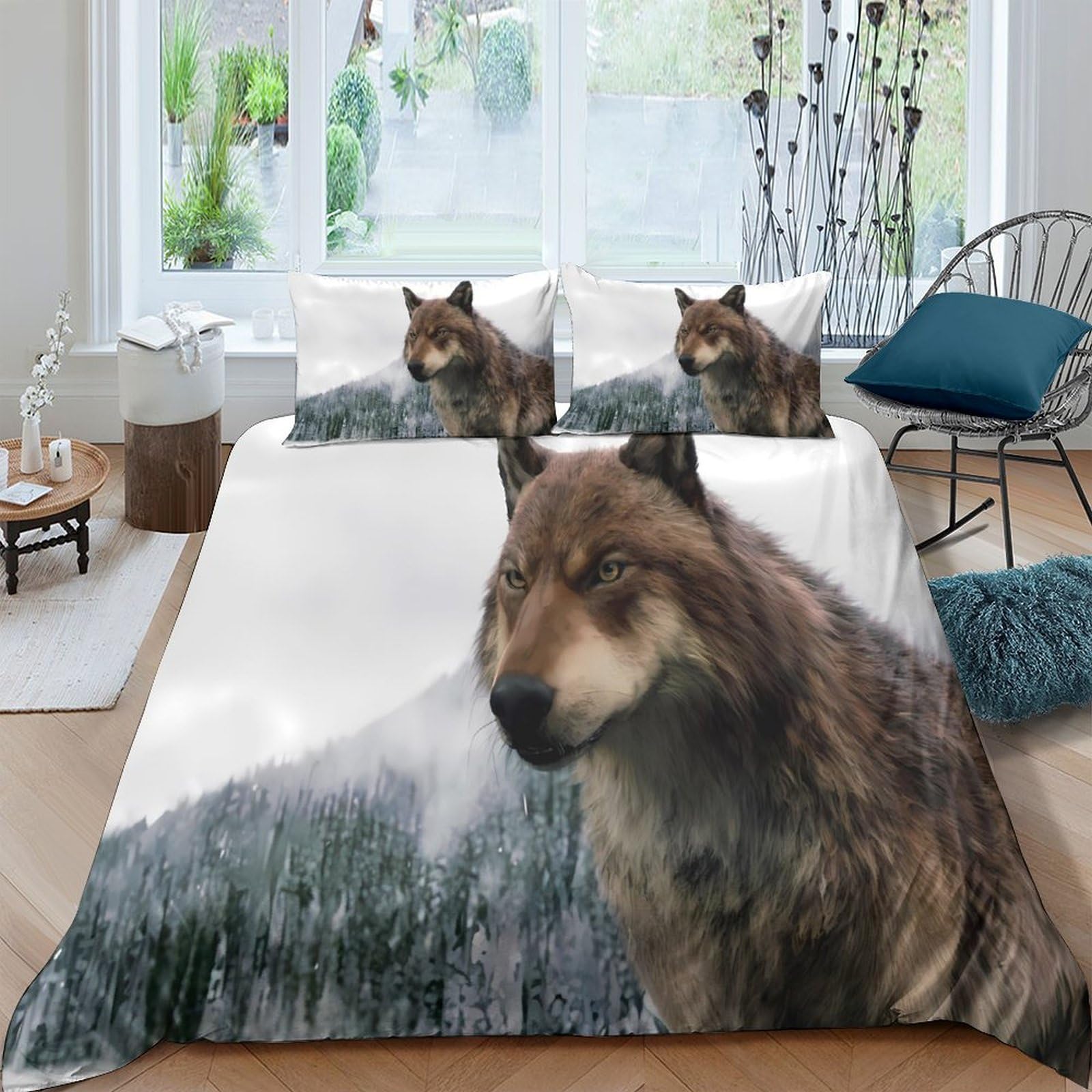 Ctjqhvkz Style-9 3D Printed Wolf Forest Fitted Sheet Microfiber Soft Breathable Mountain Landscape Bed Cover For Bedroom Dorm Mattress Protection Decor Single（135X200cm）