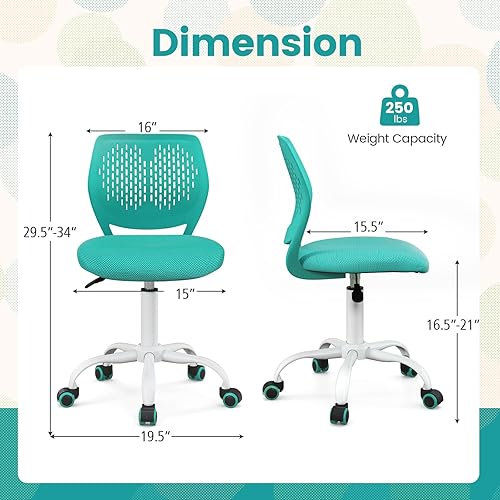 Miniatura 48 de Giantex Silla de escritorio moderna para niños, silla de estudio sin brazos con altura ajustable, silla de oficina ergonómica con ruedas, silla de