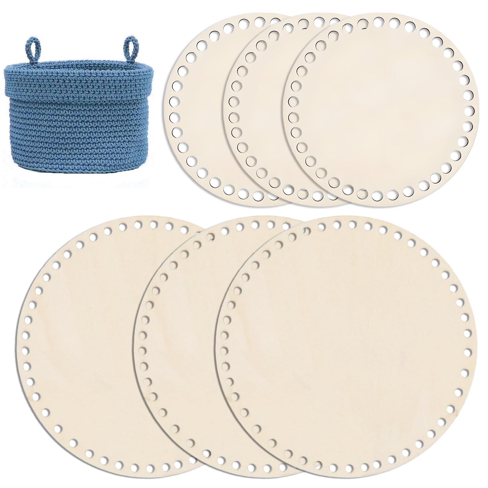 TakFree Wooden Basket Bottom, 15cm 20cm Wood Baskets Bag Bases for Crochet Circle Blank Crochet Basket Bottom for DIY Basket 6 Pcs