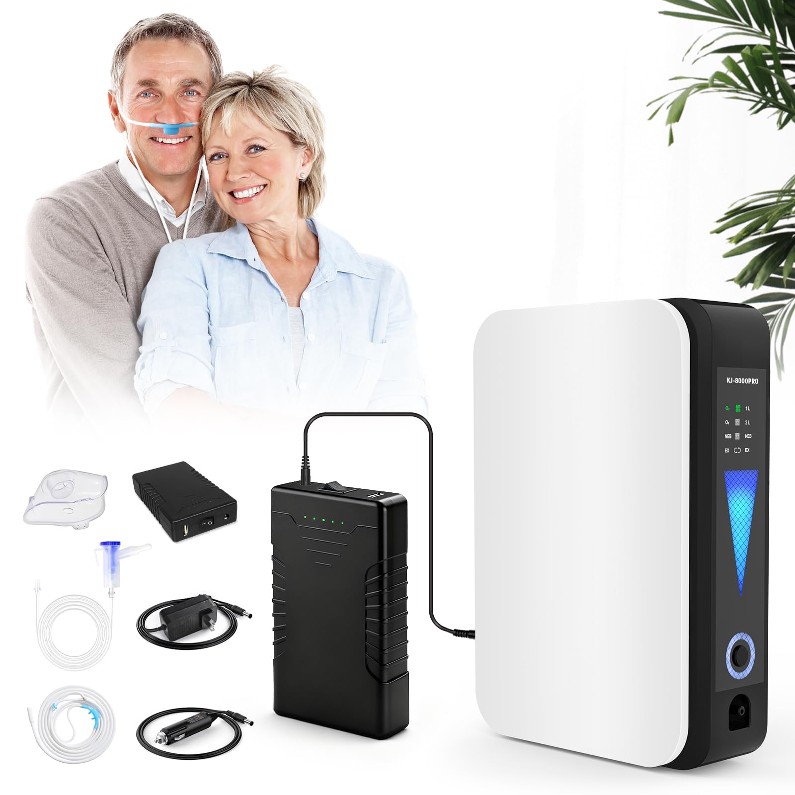 Portable Oxygen Concentrator 1-2L Adjustable Flow Oxygen Machine Includes Car Adapter And Battery For Home & Car Travel - Compact Lightweight