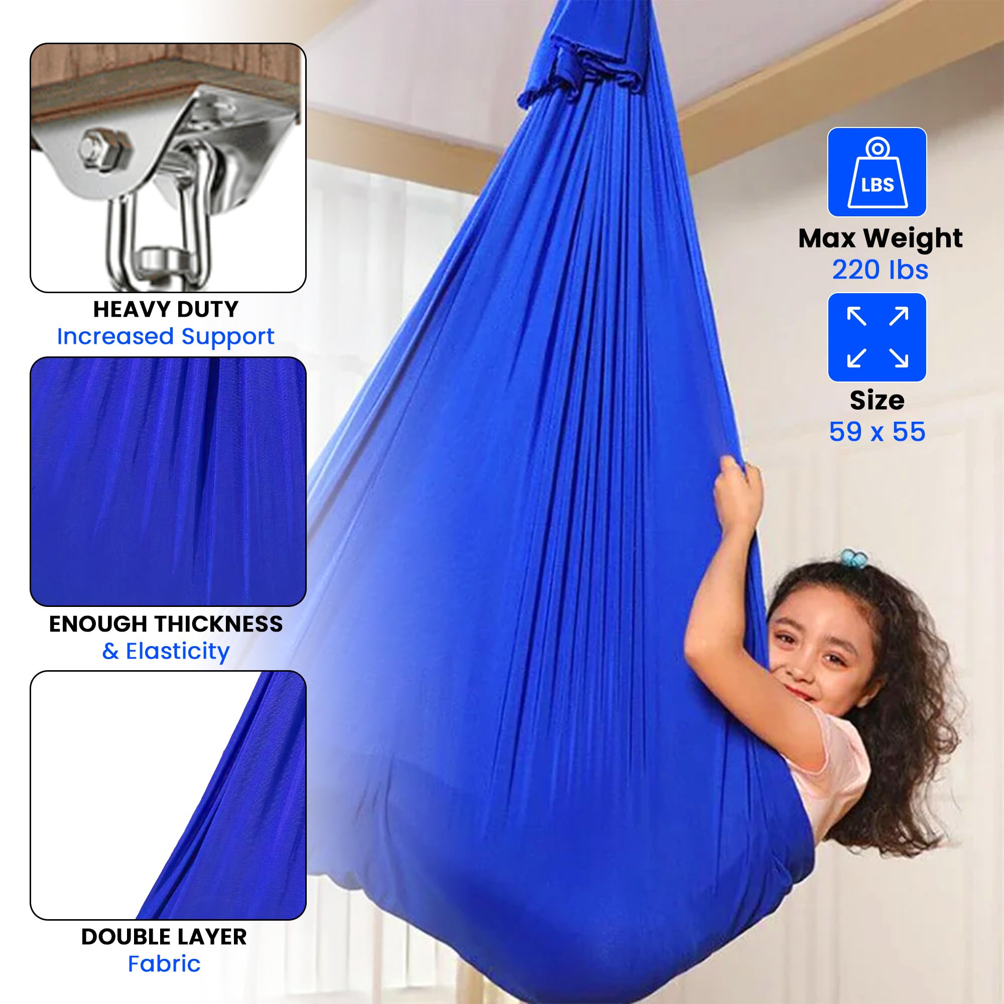 Columpio Sensorial Hamaca De Nailon - 110 Pulgadas De Suave Y Duradero Diseño Calmante Para Interiores (Guardería, Dormitorio, Aula) Y Exteriores (Patio, Jardín)