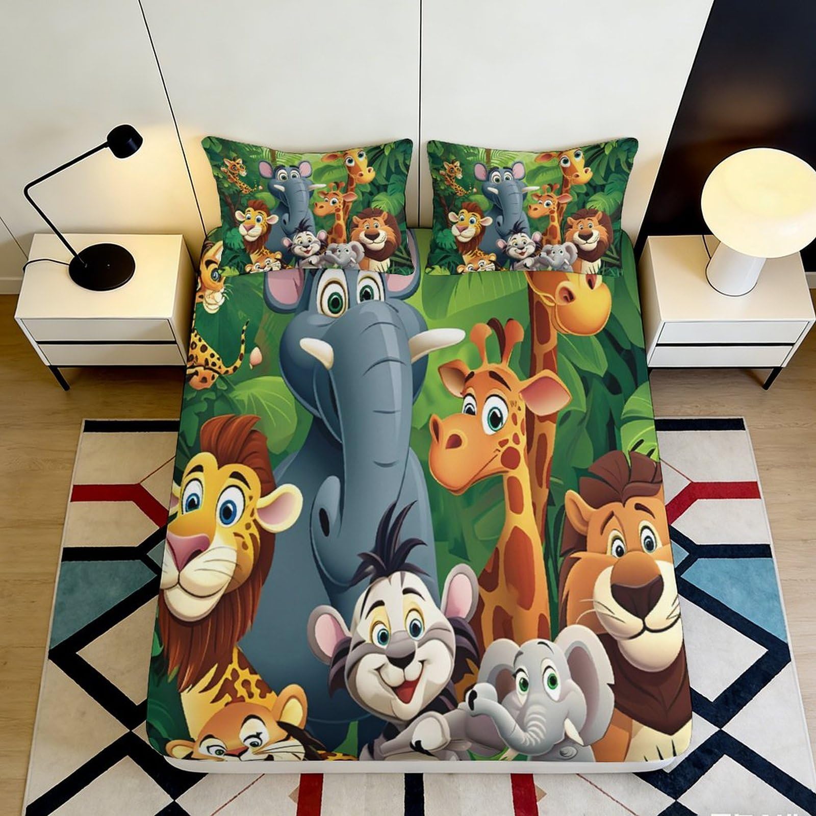 3D Printed Jungle Animals Fitted Sheet Microfiber Soft Breathable Safari Wildlife Mattress Cover for Bedroom Decor 120x200x25cm