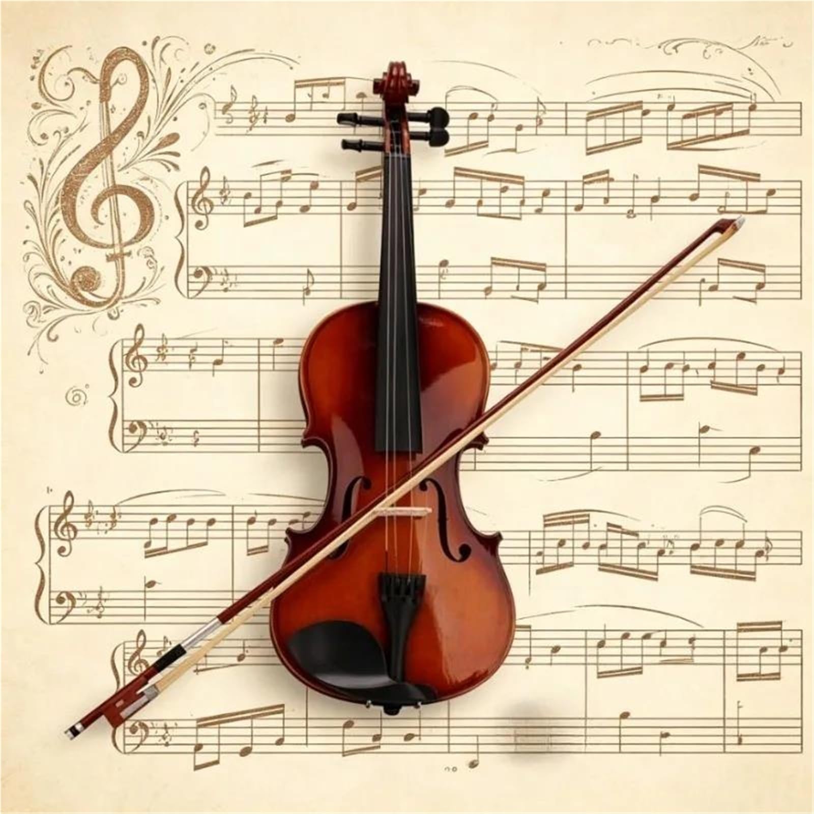 Violino Acustico 4/4 Completamente Realizzato A Mano Violino Principianti | Adatto a principianti e professionisti; finitura in legno naturale.