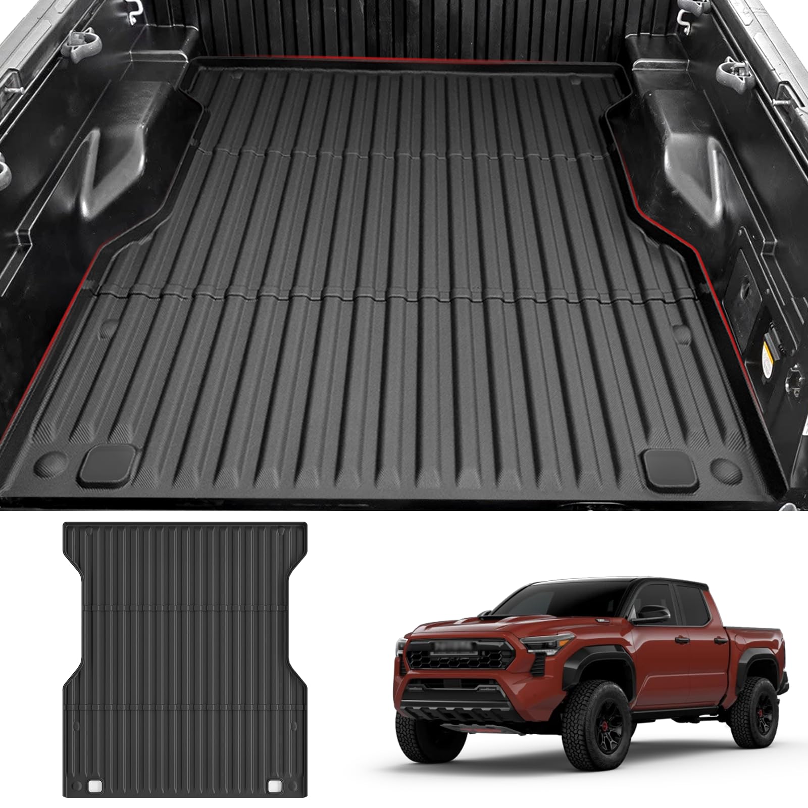 Truck Bed Mat Fit for 2024 2025 Toyota Tacoma 5FT All Weather Protection TPE Heavy Guard Vehicle Bed Mat for Toyota Tacoma 2024 Automotive Accessories, Black