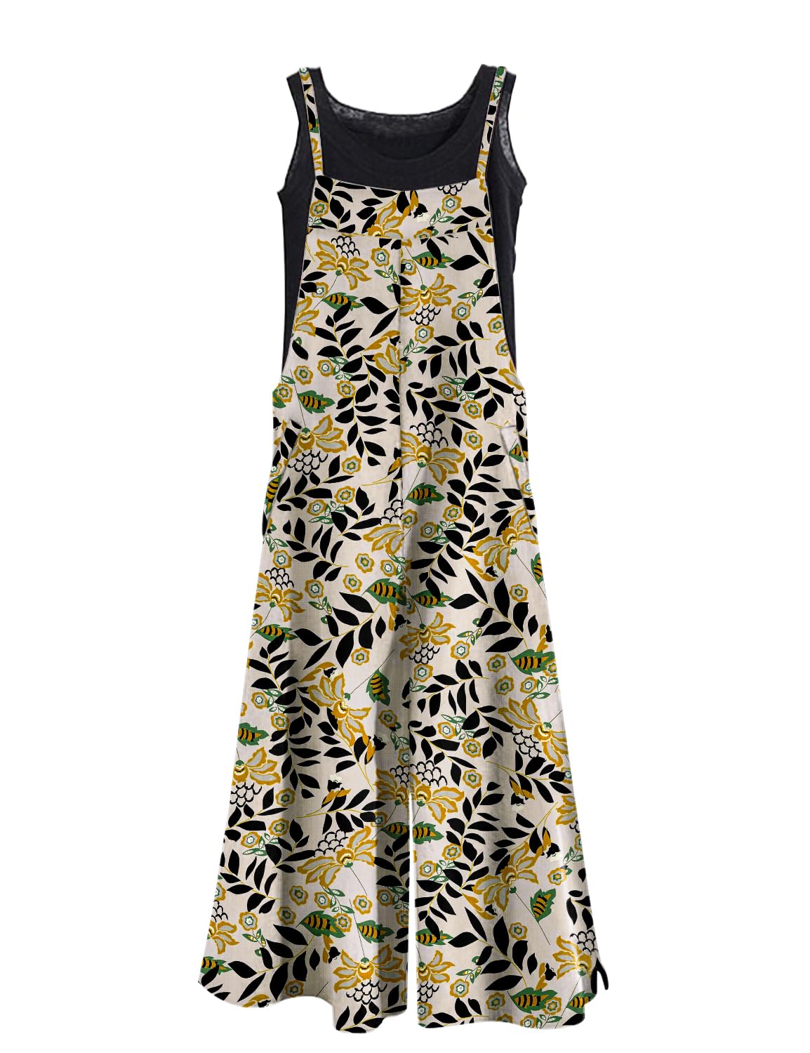 YESNO Women Casual Loose Long Bib Pants Wide Leg Jumpsuits Baggy Cotton Rompers Overalls with Pockets PZZTYP2