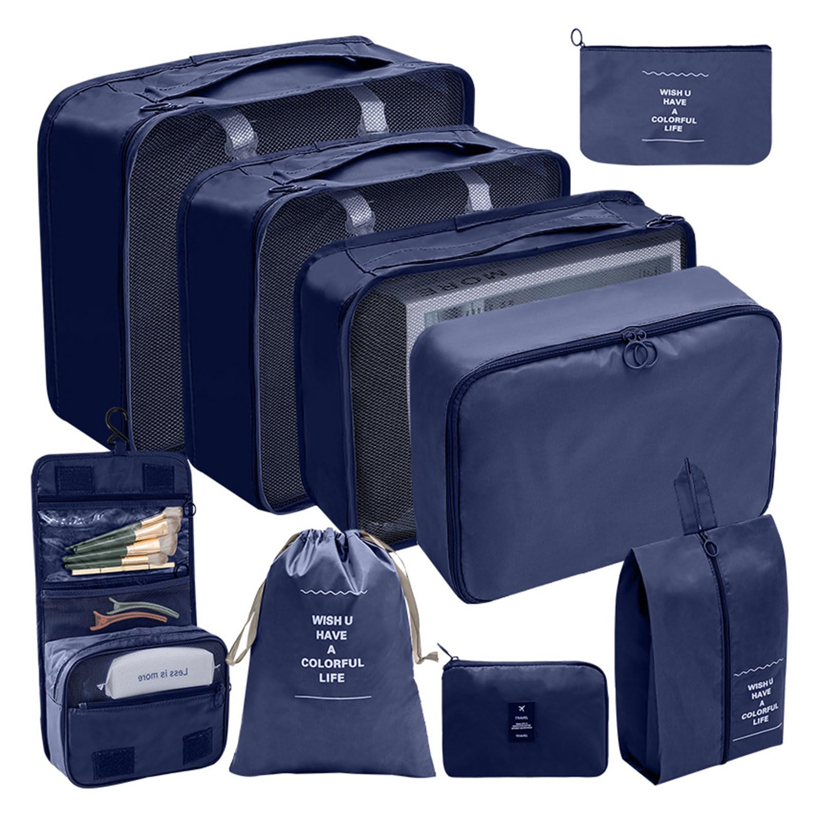 Mekalero B 9Pcs / Set Packing Cubes Travel Organizer For Carry On Suitcases Luggage Clothes Large Storage Waterproof Toiletry Storage Luggage Ags