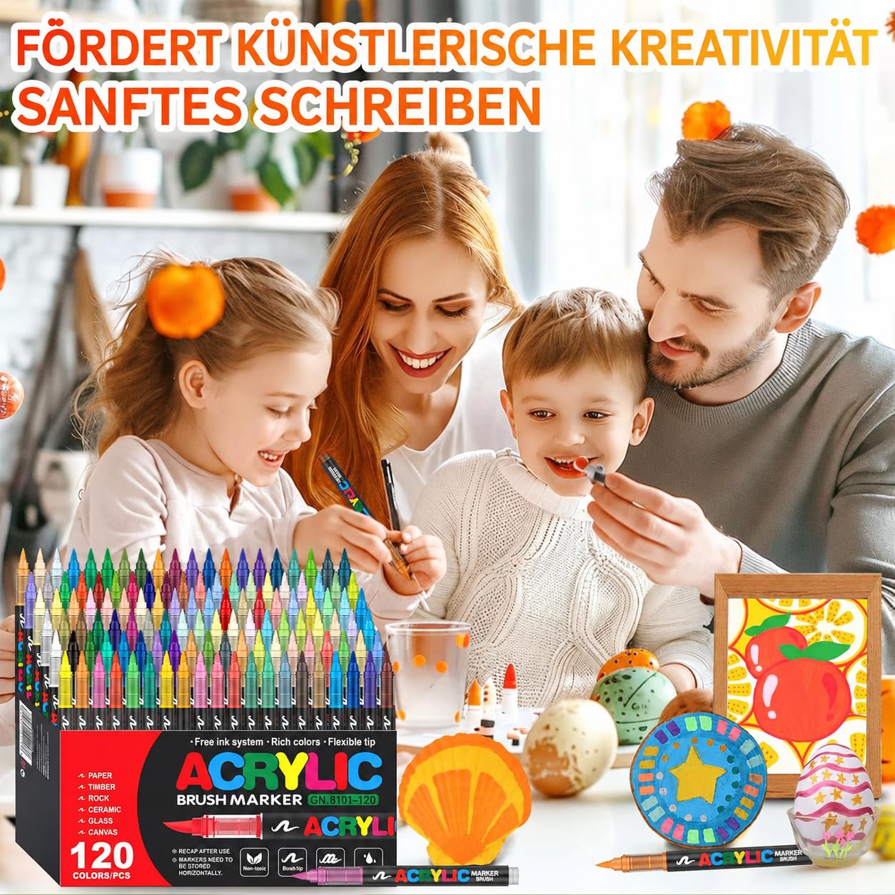 Laconile 120 Farben Acrylstifte für Steine Wasserfest, Brush Tip Acrylic Pens Set, Schnelltrocknend und Ungiftig, Ideal Acrylstifte zum Bemalen für Steinen, Glas, Leinwand, Keramik, Holz
