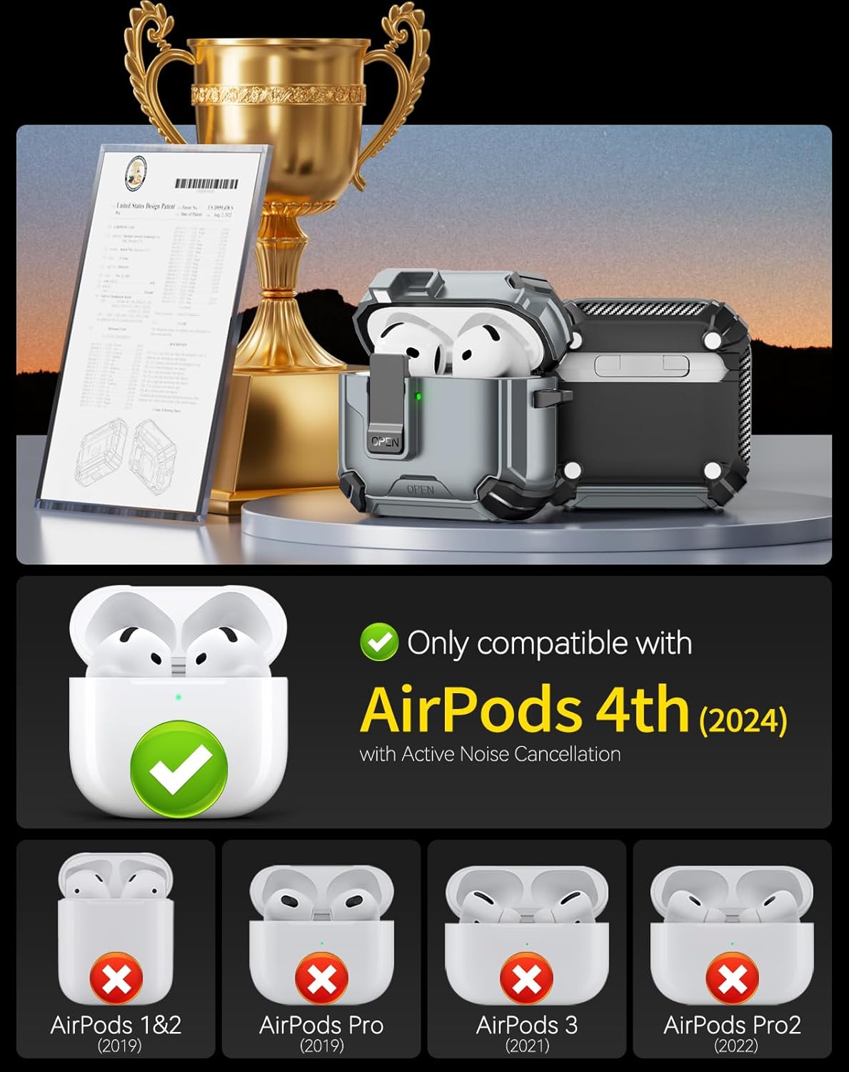 compatible with airpods 4th case,magnetic automatic lock with phone stand & cleaning kit,compatible with magsafe cover -silver airpods 4 c-silver