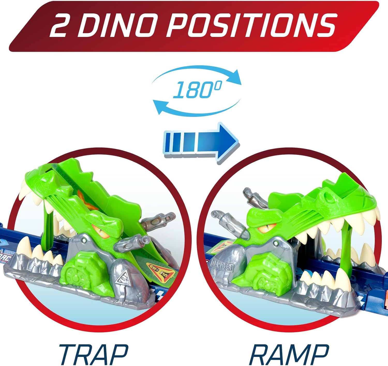 T-Racers Mix 'N Race Volcanosaurus Track for Toy Cars, Contains 1 Trigger, 3 Tracks, 1 Exclusive Nitro Rex Car and 4 Stunts