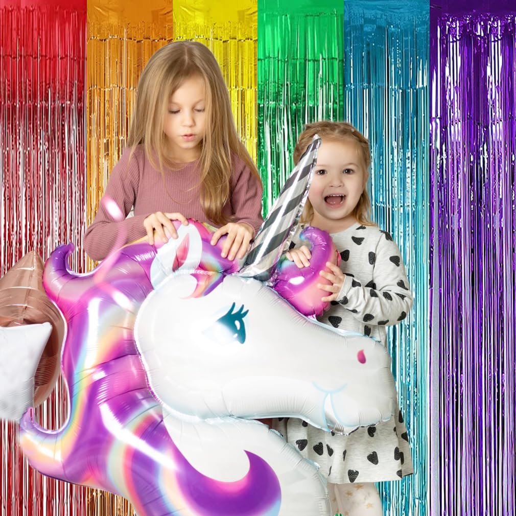 Regenbogen-Fransenvorhänge Aus Folie – 2 Stück, Je 9,5x1,8 M, Für Party, Hochzeit & Fotohintergrund