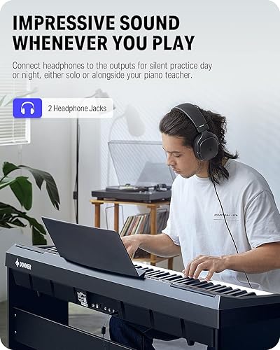 Vista 29 de Donner DEP-20 - Piano digital para principiantes, 88 teclas, tamaño completo, teclado de peso completo, piano eléctrico portátil con pedal