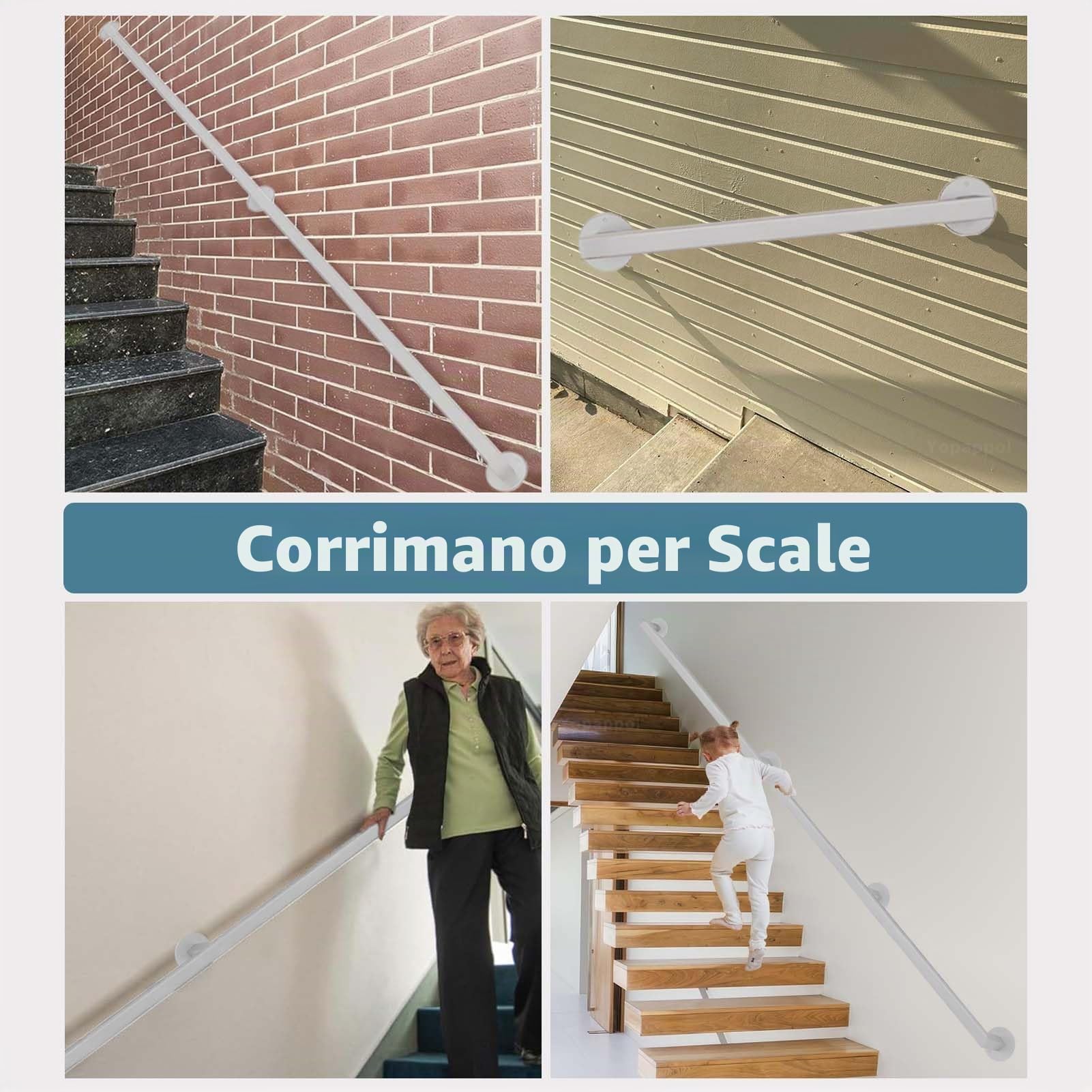 Corrimano per Scale a Parete 1-6 Metri | In Ferro Battuto per Interni ed Esterni | Tubo Zincato Bianco (150cm)