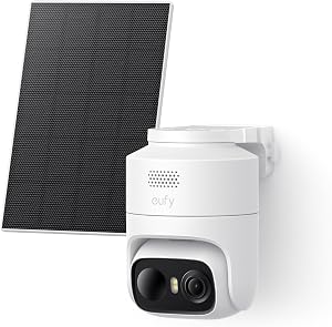 eufy Security eufyCam C37, videocamera di sicurezza wireless da esterno, tracciamento AI a 360° con pan e tilt, videocamera solare 2K, rilevamento persone/animali/veicoli, pannello solare flessibile