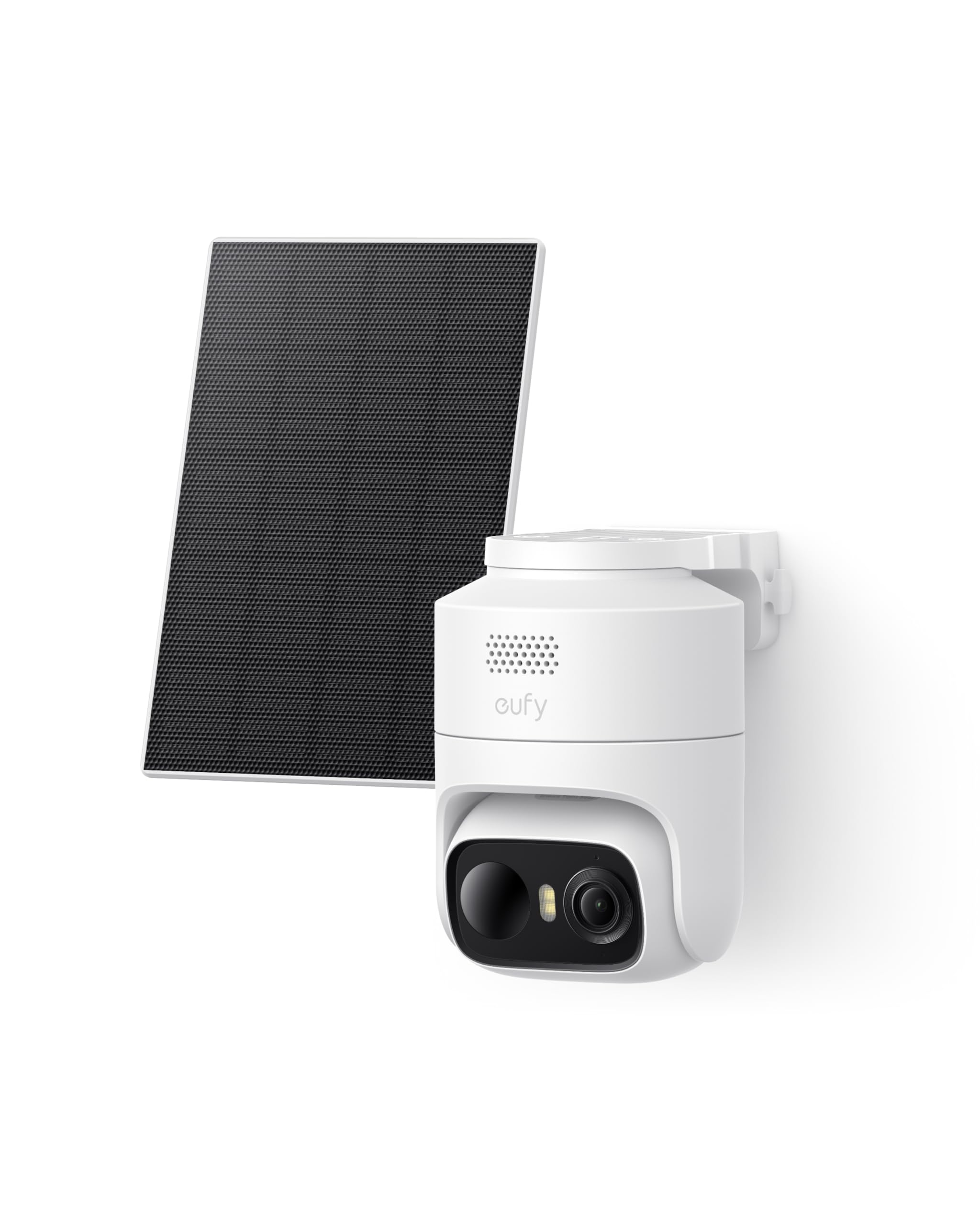 eufy Security eufyCam C37, videocamera di sicurezza wireless da esterno, tracciamento AI a 360° con pan e tilt, videocamera solare 2K, rilevamento persone/animali/veicoli, pannello solare flessibile