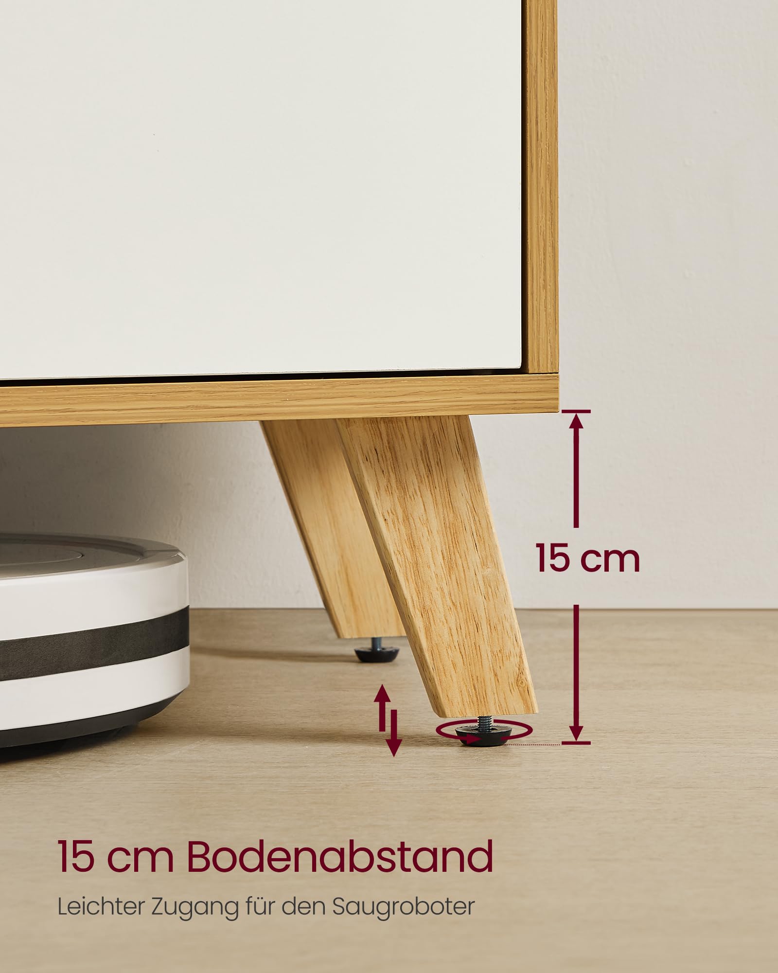 VASAGLE TV-Schrank, Lowboard, Fernsehschrank mit Verstellbarer Ablage, für Fernseher bis zu 65 Zoll, 147 cm lang, Übergangsstil, Fernsehtisch, Wohnzimmer, natureichenfarben-cremeweiß LTV556Y01