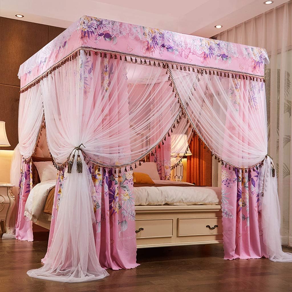 Princess 4 Corner Post Bed Canopy with Cute Mosquito Net Ideal for Girls Adults and Kids Perfect Curtain Net for Twin/Full/Queen/King Size Beds