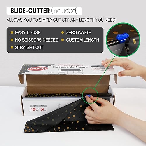 Miniatura 3 de Neatiffy Rollo de mantel de plástico desechable de 54 pulgadas x 100 pies con cortador deslizante  Cubierta impermeable para mesas rectangulares,