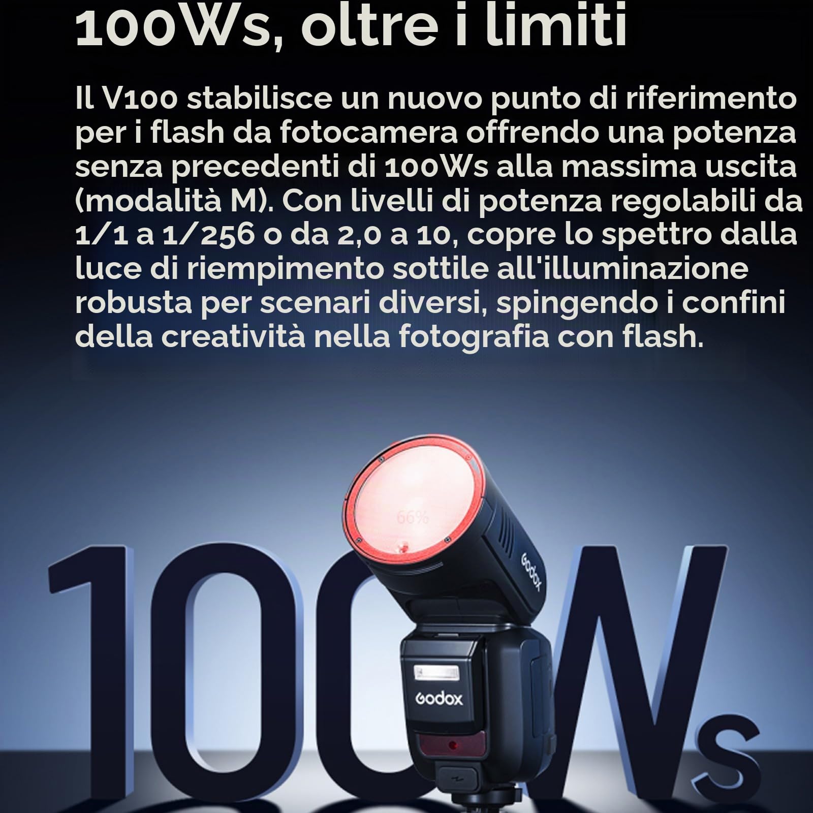 Godox V100C V100-C 100Ws TTL Flash per fotocamere Canon, 400 flash a piena potenza, tempo di riciclo 1,7s, wireless 2,4G con flash esterno, per fotocamere Canon EOS (Godox V100C)