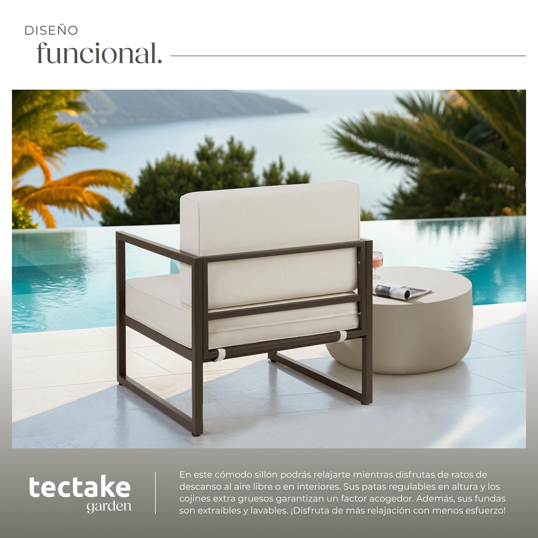 tectake® Conjunto Jardín Exterior de Acero, Sillones Terraza con Acolchado Grueso, Sillas Jardín con Pies Ajustables, Muebles Jardín Exterior, Fundas Repelentes al Agua, Sofás para Jardín - 2 plazas