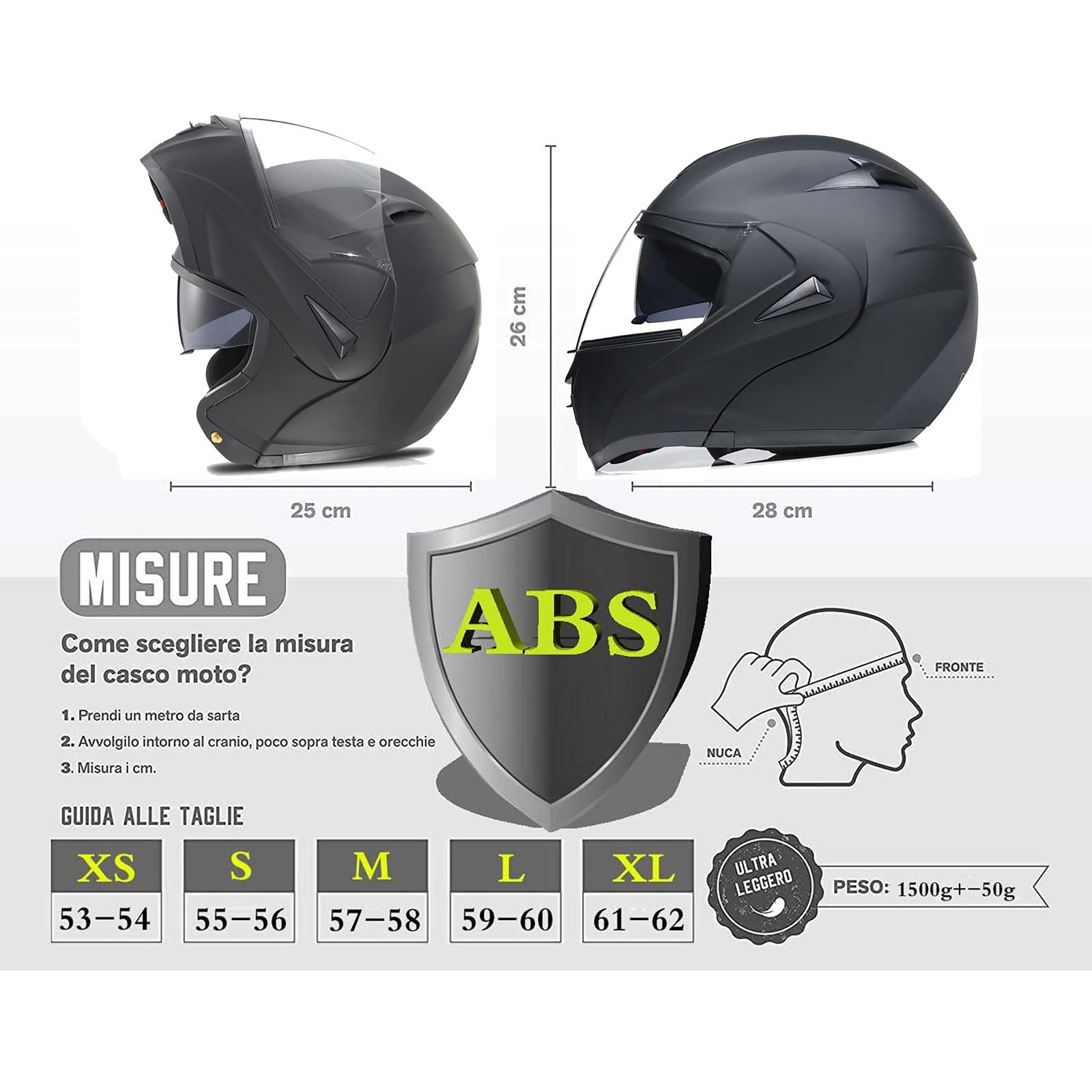 Casque Moto Modulable LHBM - Homologué ECE 22.06 - Visière Double, Aérations, Doublure Lavable - Taille L (59-60 Cm) - Pour Homme Et Femme