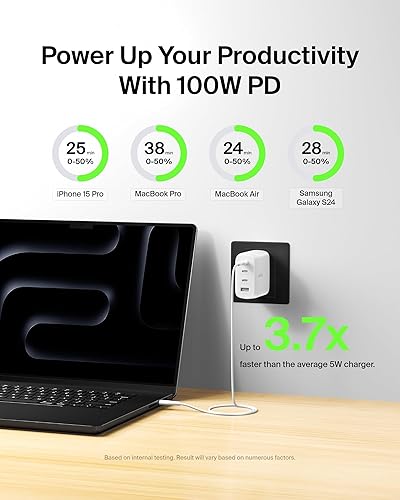 Miniatura 3 de Belkin Bloque de cargador GaN de 4 puertos de 112 W, entrega de energía USB-C de carga súper rápida y puerto USB-A - MacBook, Samsung Galaxy S25,