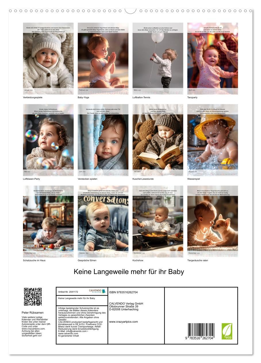 Keine Langeweile mehr für ihr Baby (hochwertiger Premium Wandkalender 2026 DIN A2 hoch), Kunstdruck in Hochglanz: Lustiger Jahresplaner zur Beschäftigung von Kleinkindern (CALVENDO Menschen)