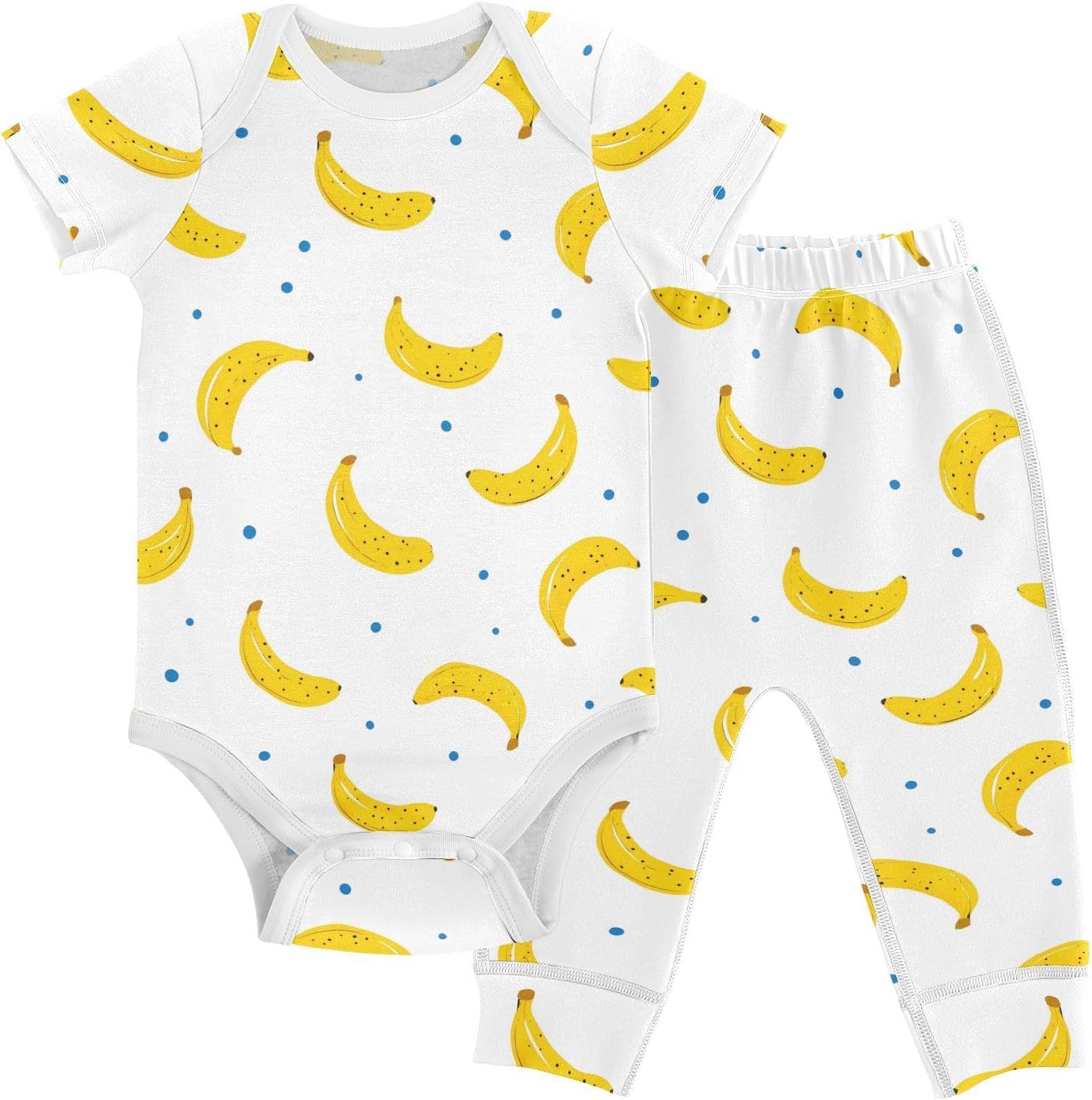 vvfelixl Baby Clothes Banana Dots Baby Bodysuits Set Unisex Short Sleeve Babys Pants Sets 0-3M